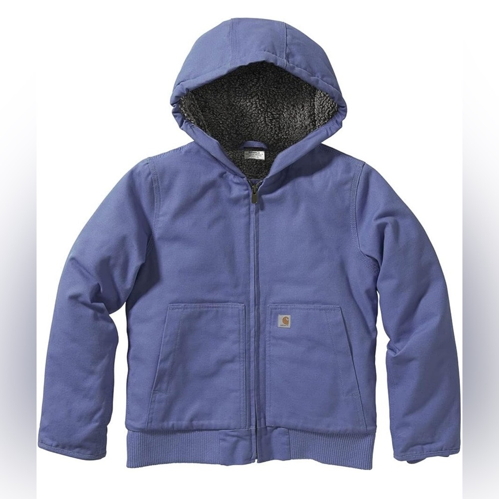 Carhartt Marlin Purple Canvas Sherpa Lined Insulated Hooded Jacket Girls Large